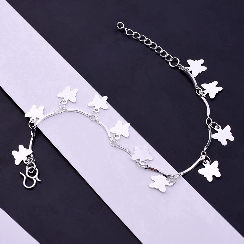 Gelang Perak Rumbai Kupu Butterfly Silver Dangle Tassel Bracelet Animal Pendant Chain Women Jewelry