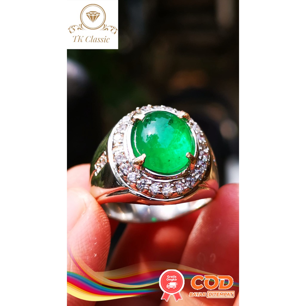 NATURAL BATU PERMATA ZAMRUD COLOMBIA CLEAN KRISTAL STERLING GOLD SILVER MEWAH