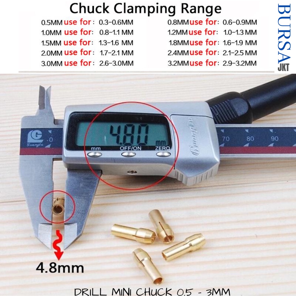 BRASS COLLET KUNINGAN MINI GRINDER DRILL BOR CHUCK 0.5 / 0.8 / 1.0 / 1.6 / 1.8 / 2.0 / 2.2 / 2.4 / 3.0 / 3.2MM