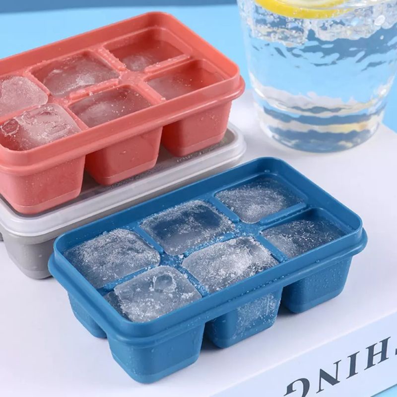 Cetakan Es Batu Silikon 6 Tray Ice Cube Dengan Tutup