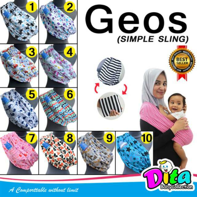 (Tidak Bolak Balik) premium Geos  Gendongan kaos simpel  murah grosir GEOS DITA geos 1 lapis dita