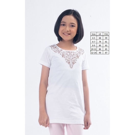 Zlata aksara kids kaos lengan pendek anak perempuan putih katun koko baju muslim Leirvik 19.06