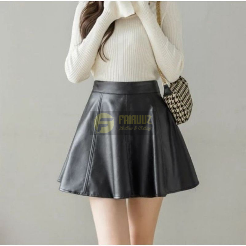 Rok Kulit PU Leather Skirt Rok Mini Model Rok Golf Rok Tenis Terbaru Remple A-Line Highwaist Sexy Ko