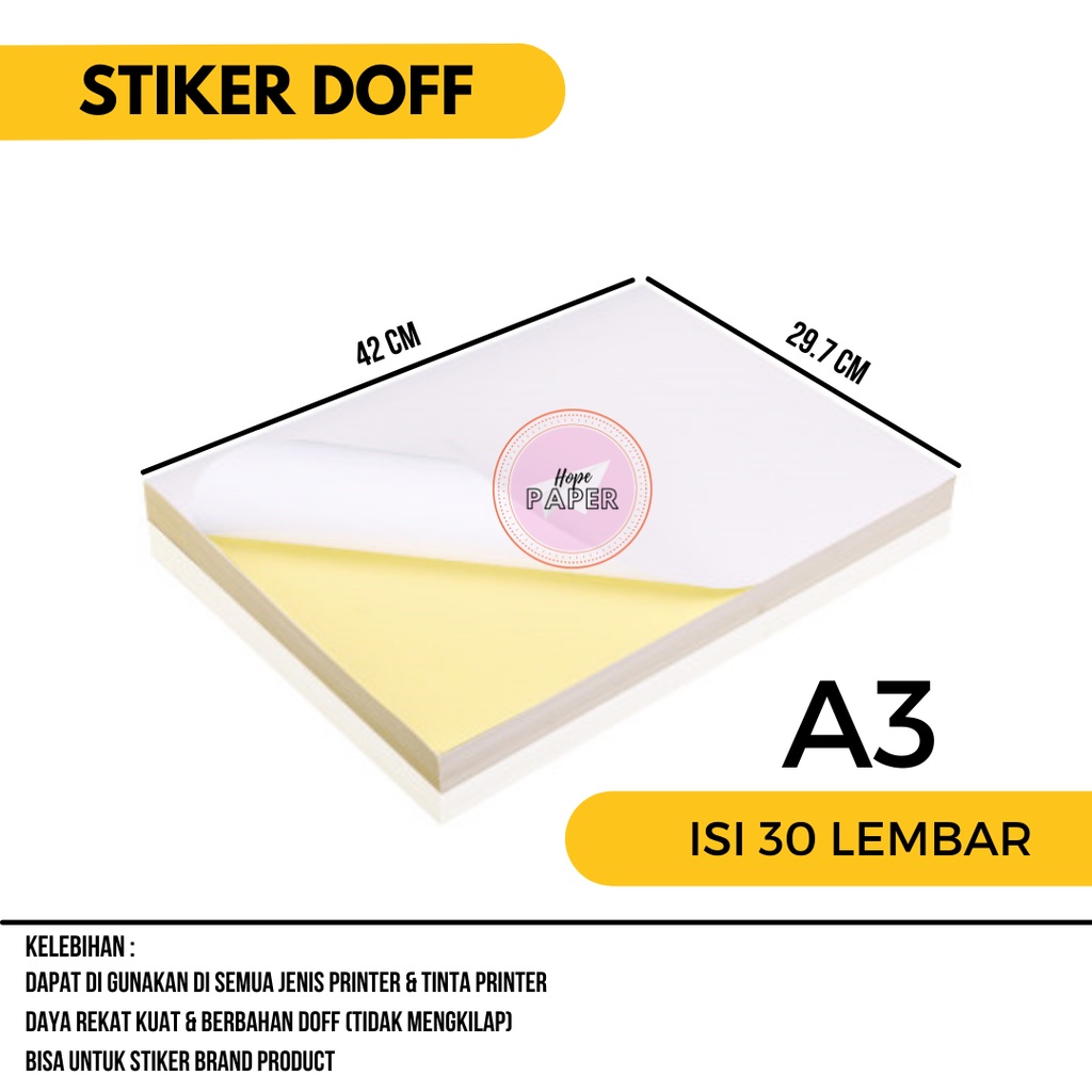

Kertas Sticker A3 30 lembar Doff / Sticker A3 Doff