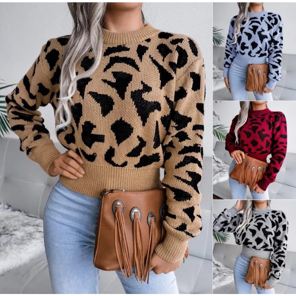 premium sweater krop leopard D110