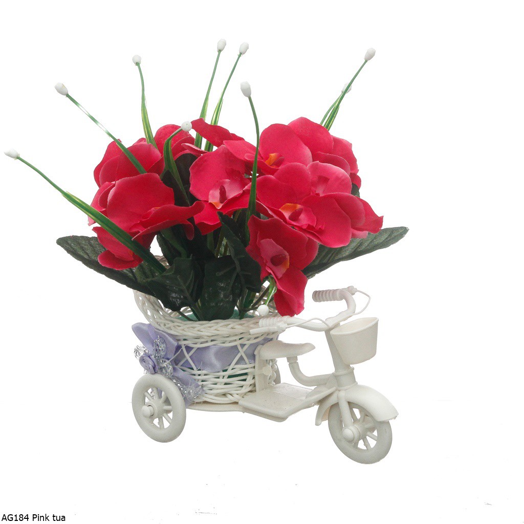 Bunga Plastik Anggrek Pot Sepeda AG18-Pink tua