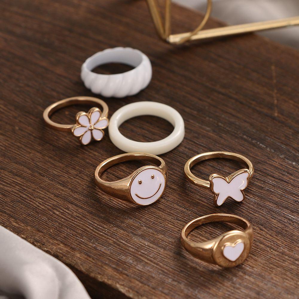 Top Rings Set Cincin Lucu Ins Gaya Perhiasan Fashion Hadiah Persahabatan Handmade Rings Untuk Wanita