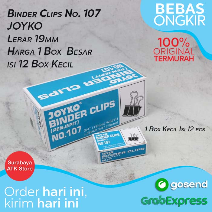 

Binder Clip Joyko 107 12 BOX 144 PCS Klip Penjepit Kertas