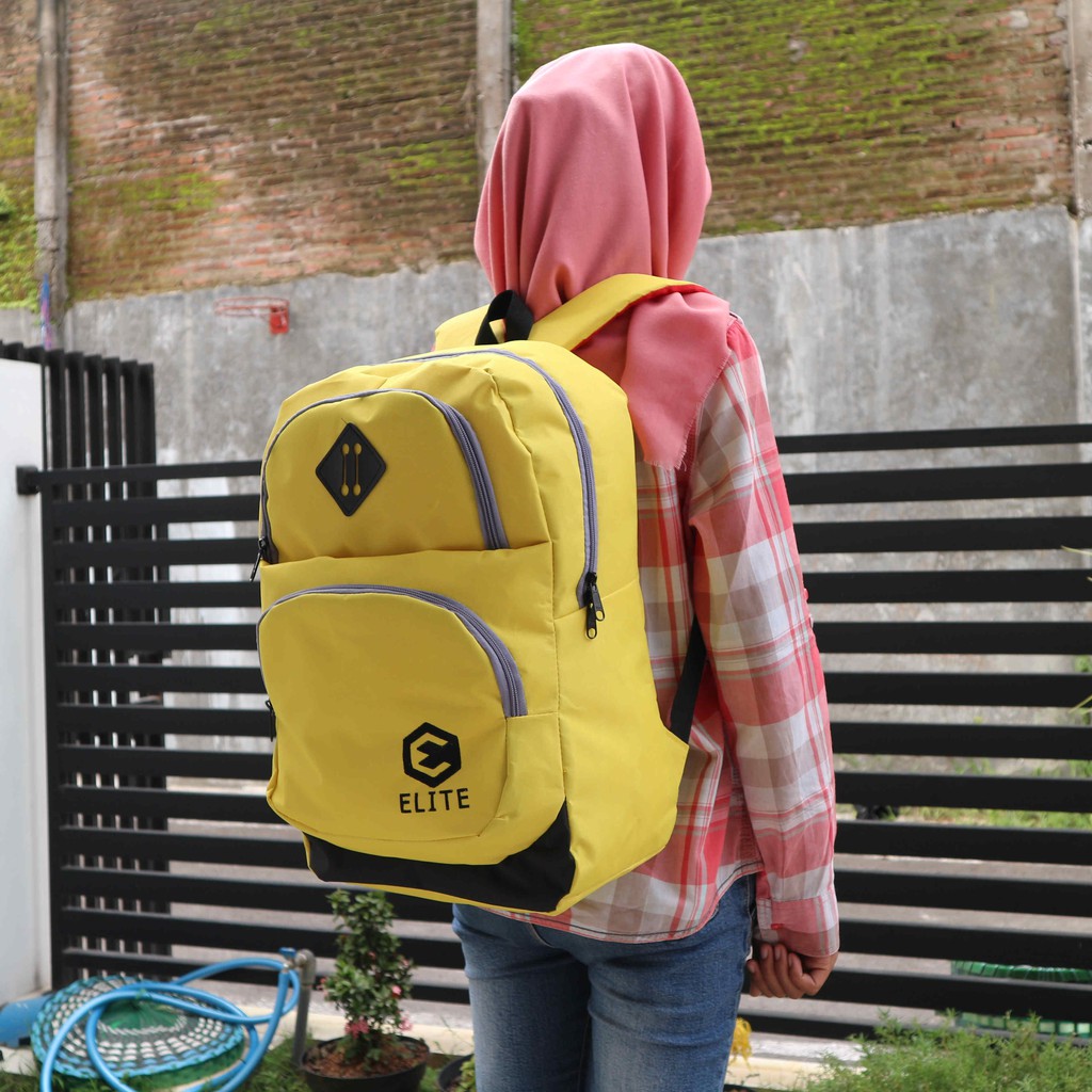 Jual Tas Ransel Distro Merk Elite Terbaru Warna kuning Bagus Raincover Murah