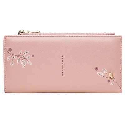 Dompet Panjang Lipat Resteting Wanita AS3016 Dompet Wanita Import Real Pict-PINK MUDA