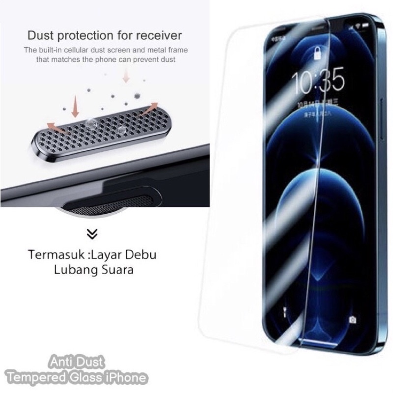 Tempered Glass FULL CLEAR ANTI DUST Iphone 12 13 mini 11 12 13 14 pro max X Xr Xs Max 14 plus anti gores kaca