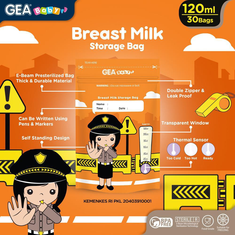 Gea Baby Breast Milk Storage Bag 120ml - Kantong ASI Bayi Seri Profesi 120 ml isi 30pcs