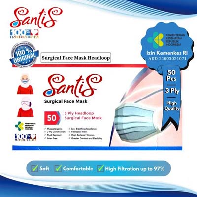 Masker 3ply / Surgical Face Mask / Masker Daily Santis Earloop &amp; Headloop