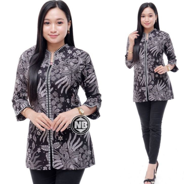 Atasan Batik Wanita Katun Dolbi Dobby Doby Tenun Sutra Tulis Halus Katun ATBM Baron ,Sarombit Atasan-ZIPER MANGGAR ABU