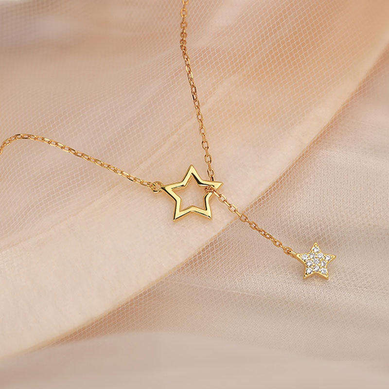 Flash Diamond Star Necklace Tassel Clavicle Chain Ins Simple Temperament Girl and Woman Fashion Accessories Jewelry
