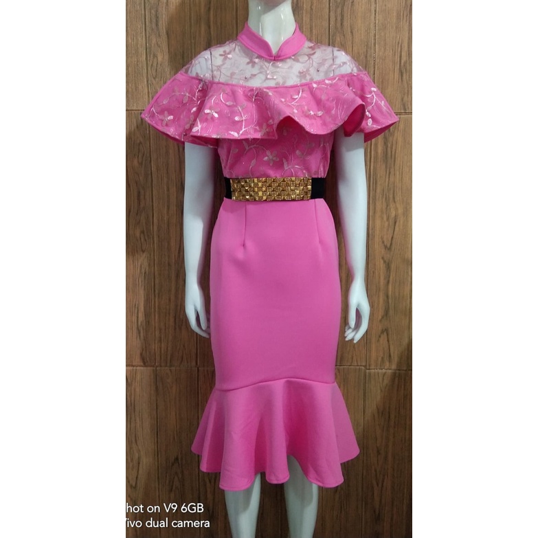 Kathryn collection #4012 , Dres duyung scuba import kombinasi tile bordir gliter mutiara free belt