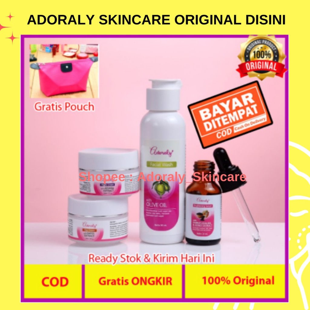 Skincare Wanita BPOM Glowing Penghilang Jerawat Cream Whitening Pemutih Wajah Adoraly Skincare Ori