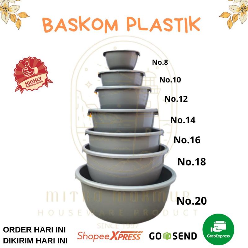 NEW!! BASKOM PLASTIK SILVER NO 8-10-12-14-16-18-20