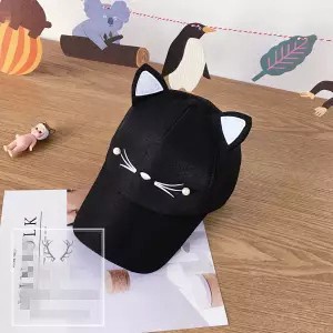 Topi Baseball Motif Bordir Kartun Telinga Kucing Aksen Mutiara Untuk Wanitaoutdoor