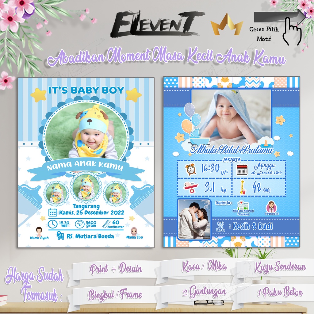 Biodata Anak Bingkai Kaca Foto 10R data kelahiran Anak Biografi baby Wall Decor Custom Biodata Bayi Unik Kado bayi hadiah Newborn baby pigura kaca Gantung Frame Photo bayi Hiasan Menarik Hadiah Lucu Keponakan Dinding Free Desain Murah