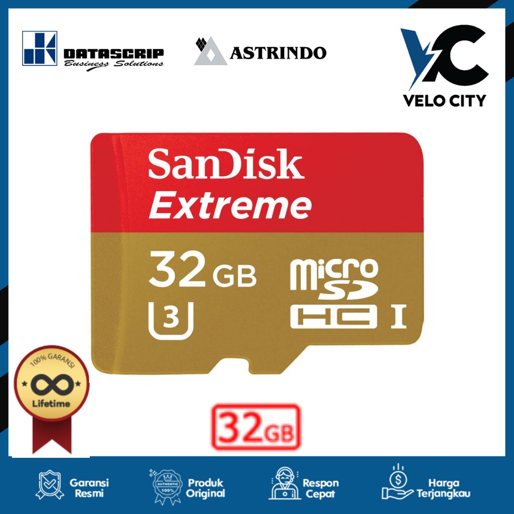 Memory Card MicroSD 32GB Class10 100Mbps Extreme Sandisk Garansi LIFE TIME