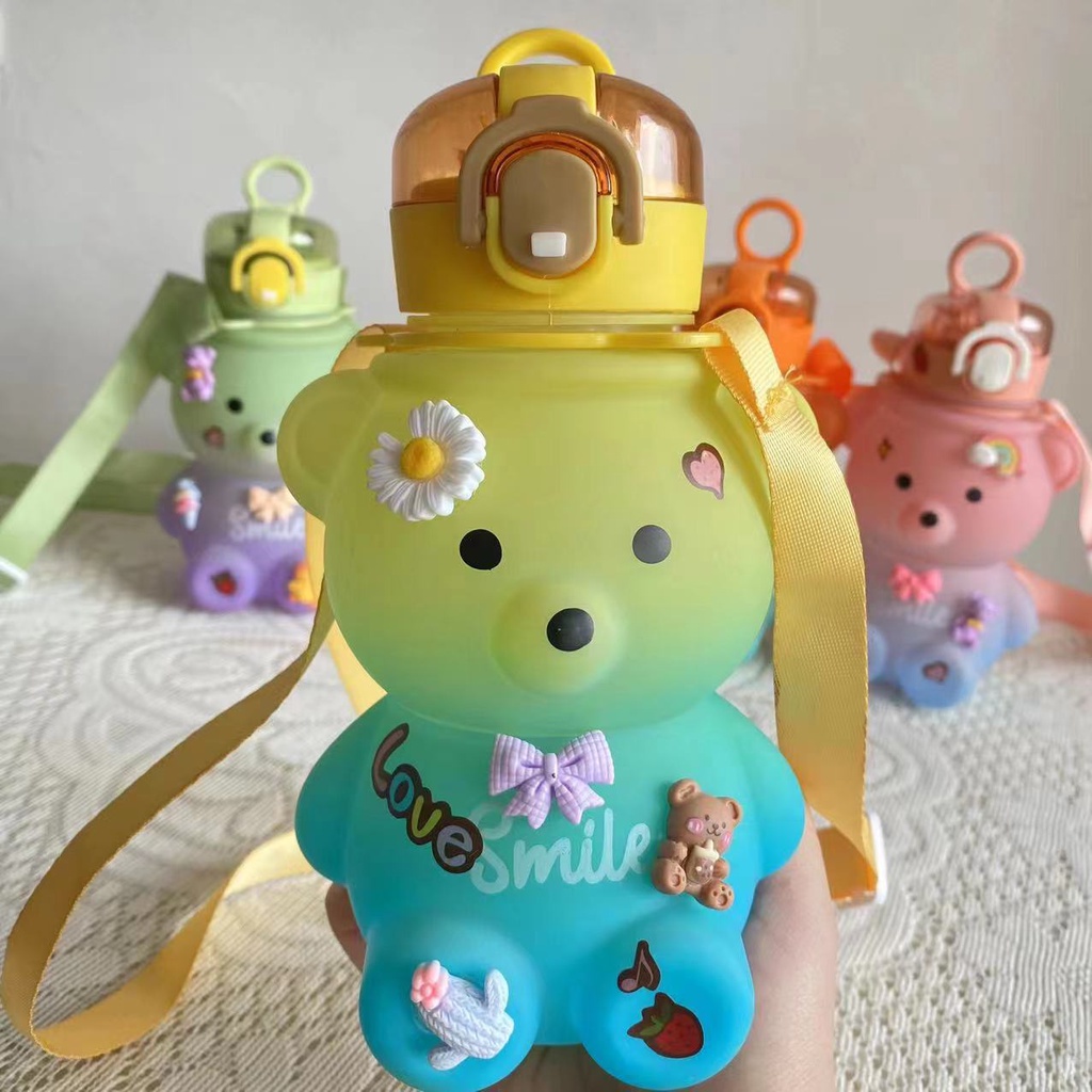 Botol Minum Anak Beruang / Botol Minum Bear Smile Stiker 3D / Botol Minum Warna Gradasi