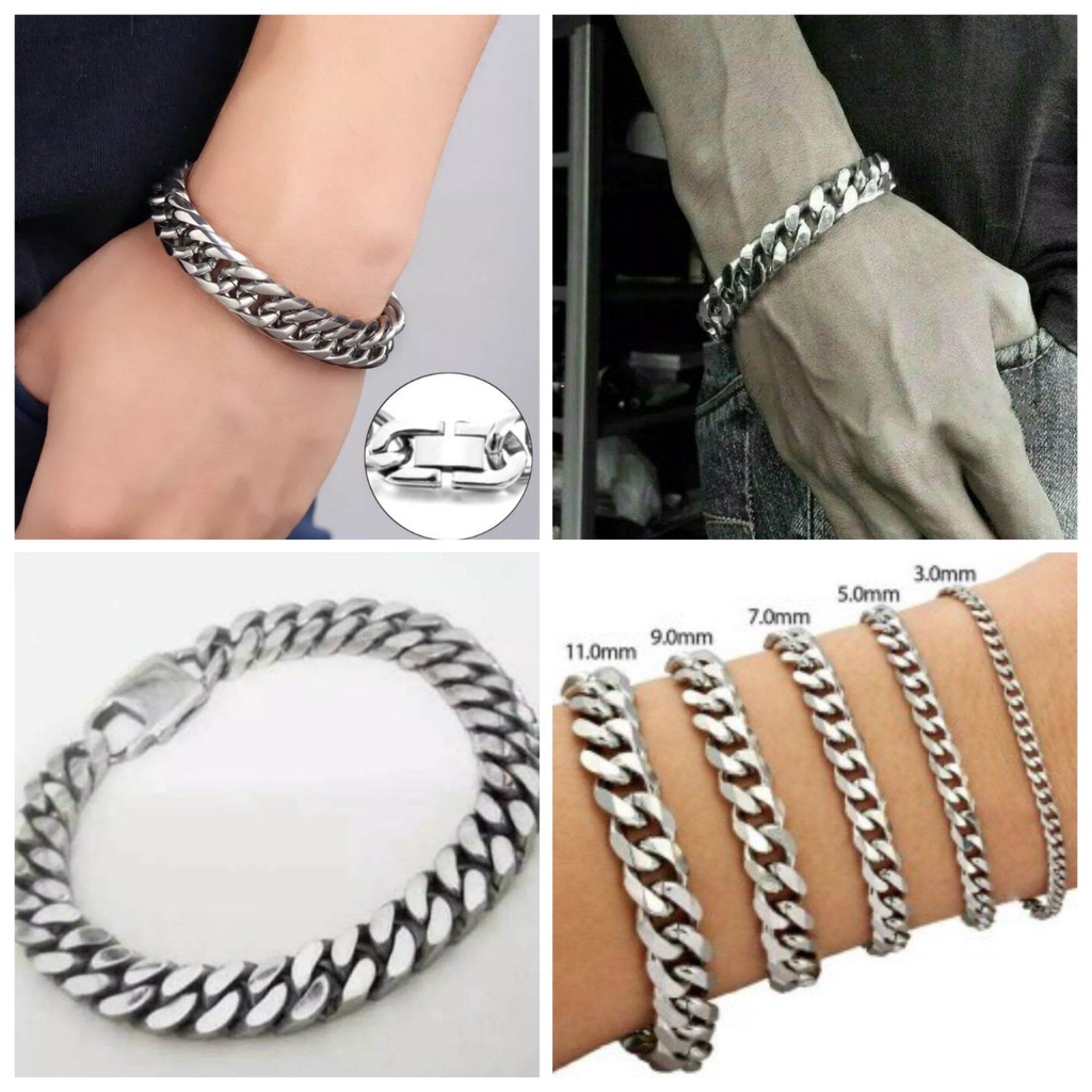 GELANG  TITANIUM STAINLES TEEL BAJA PUTIH PRIA KEREN ANTI KARAT ANTI LUNTUR MODEL TERBARU Gelang Pri