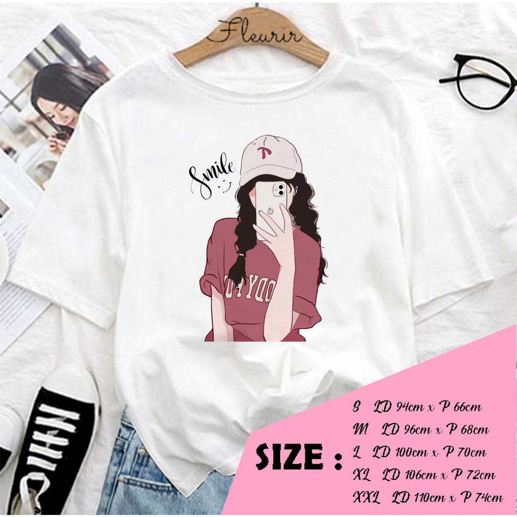 FLEURIR - COD KAOS SMILE WANITA PRIA REMAJA DEWASA UNISEX TSHIRT JUMBO