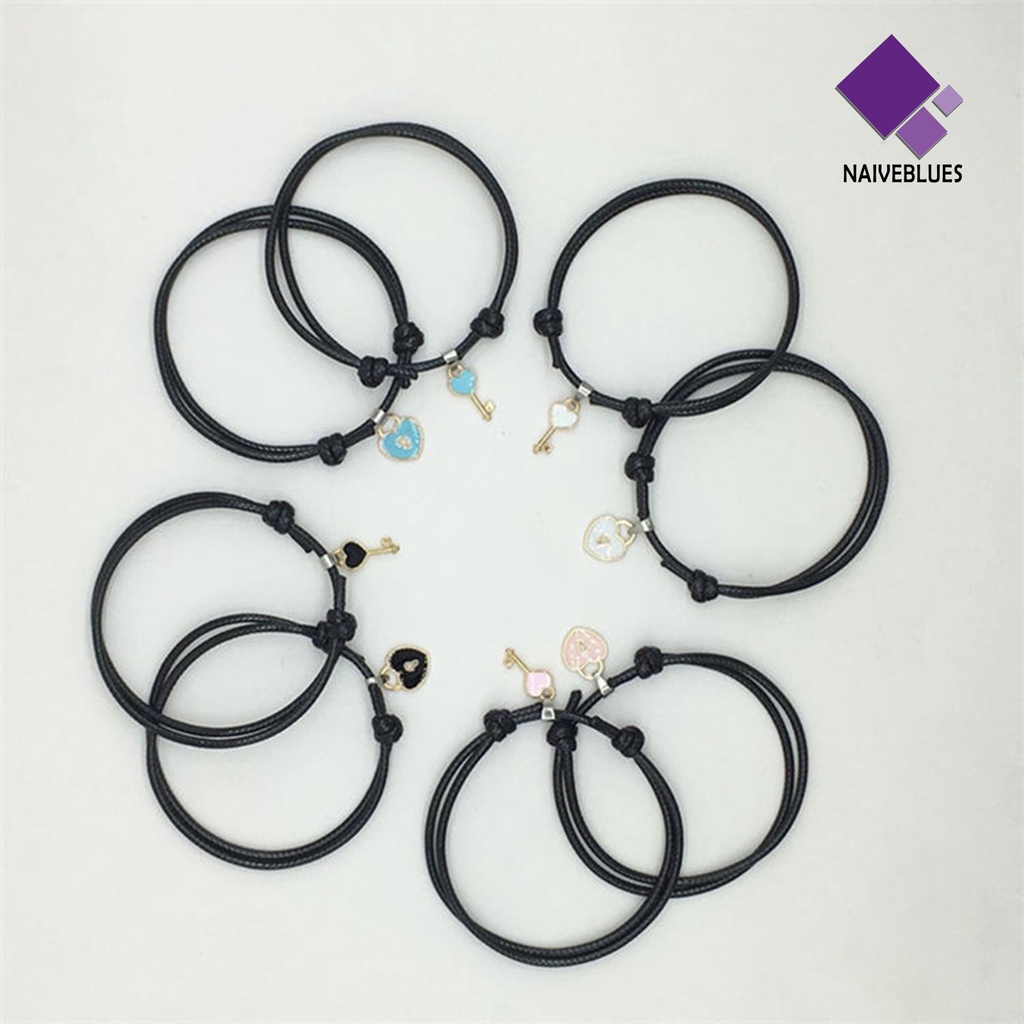 Naiveblue 1 Pasang Gelang Tangan Rantai Aksen Gembok Hati Bahan Resin Untuk Pasangan / Pria / Wanita