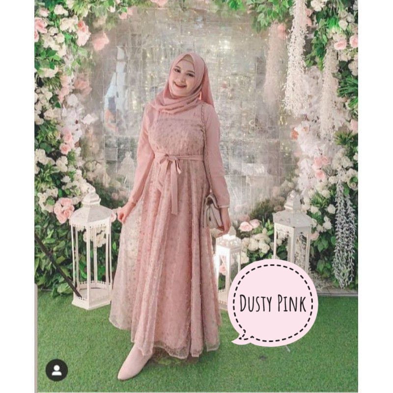 BJ - Maxi JELITA Wanita - Maxi Dress Kekinian - Bahan Moscrepe Kombi Tile Size L LD 100 - Gamis Dress Terbaru - Gamis Kondangan - Fashion Muslim