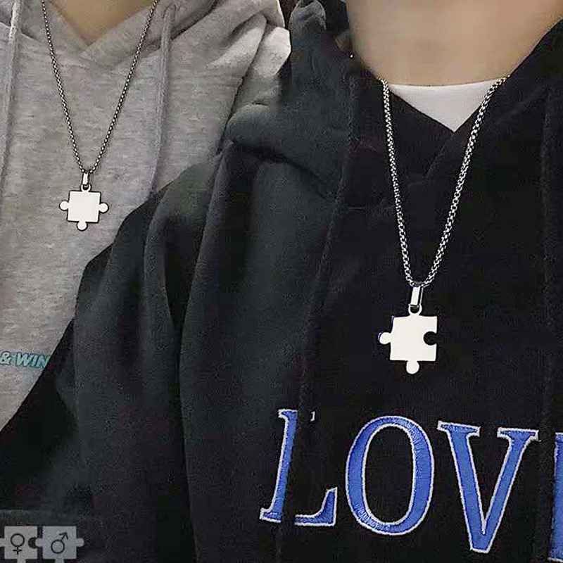 Harajuku trendi ins gaya pasangan puzzle kalung Keren Bumi disco hip-hop kargo T-shirt kalung tubuh