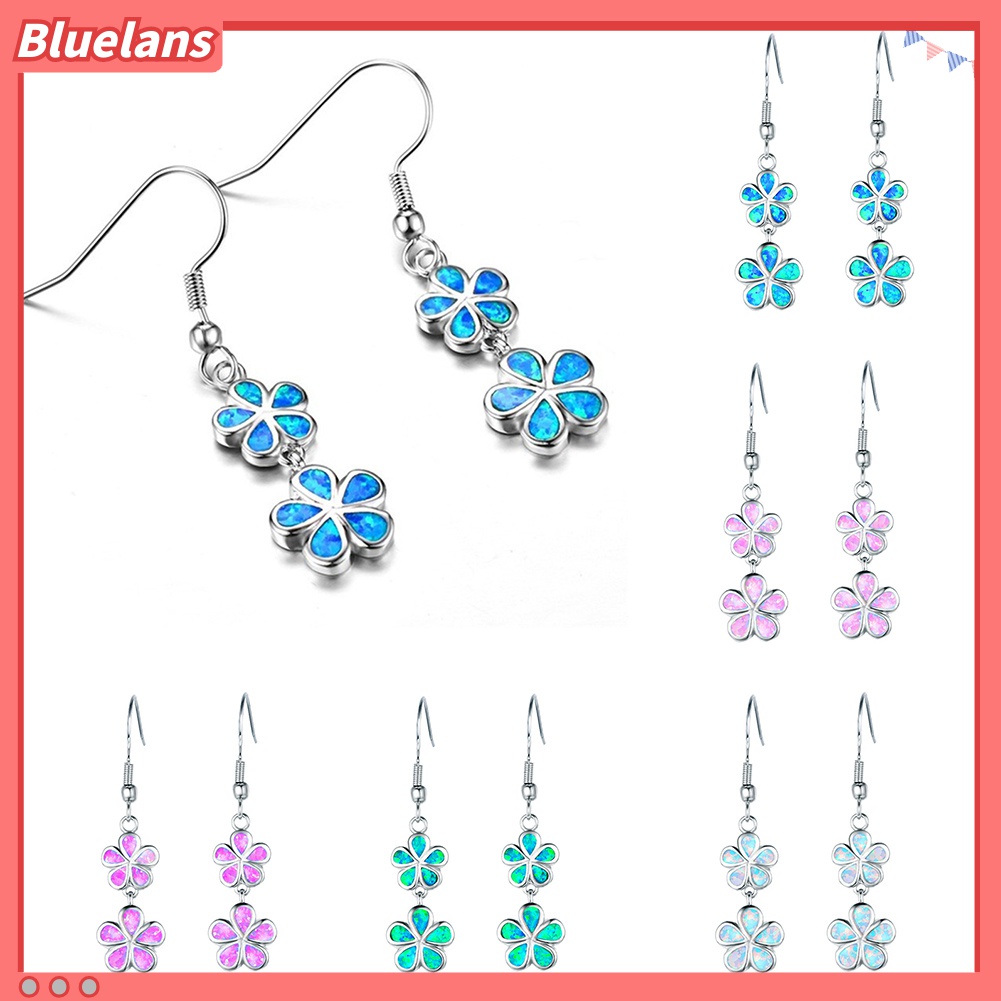 Anting Kait Gantung Panjang Desain Bunga Opal Imitasi Inlaid Untuk Wanita