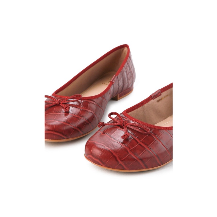 SEPATU FLAT KULIT OBERMAIN WANITA ORIGINAL TERBARU MERAH MAROON OW40