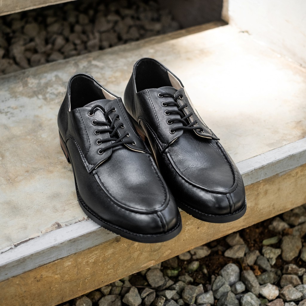 Harvard Black | Sepatu Kulit Asli Hitam Pria Casual Kerja Cowok Kantor Pantofel | Lvnatica x FORIND