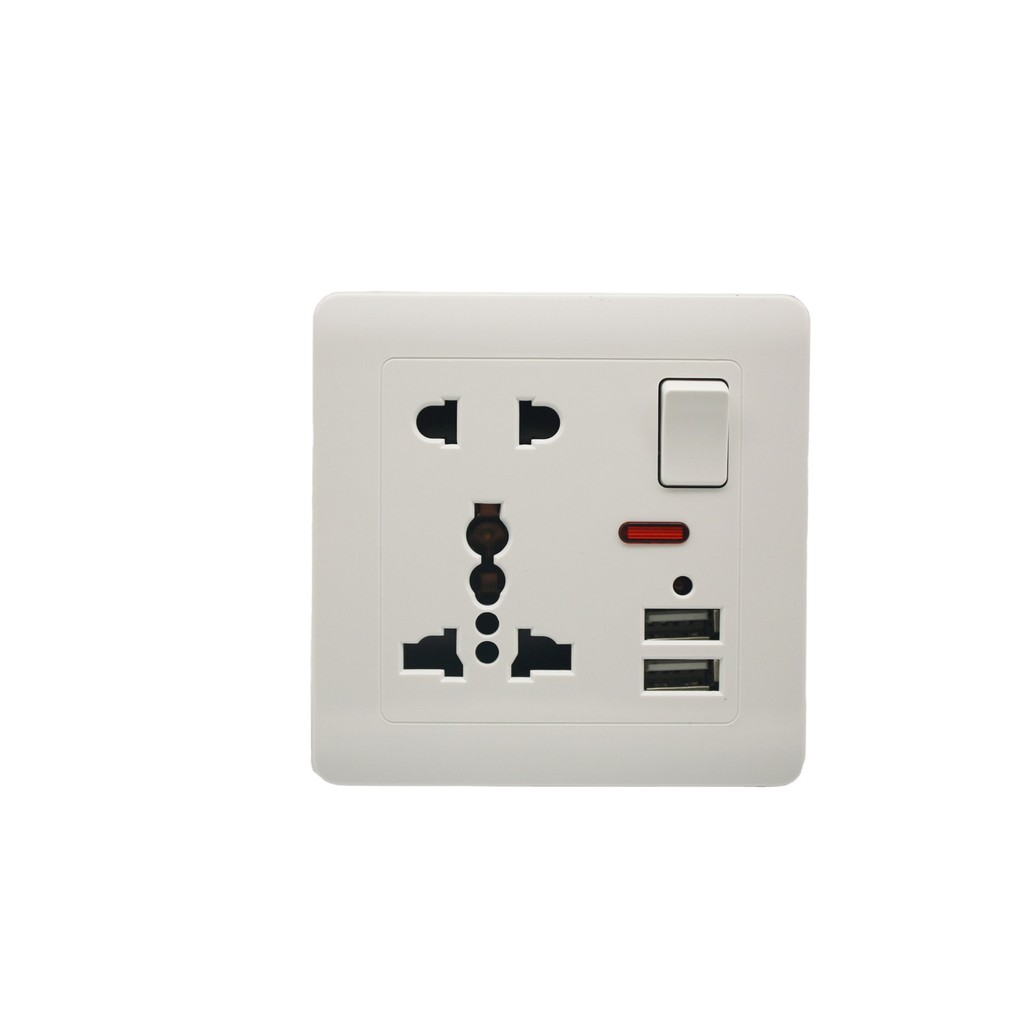 Wall Socket 5 Lubang Colokan Listrik 2 USB Output Tombol ON-OFF Besar