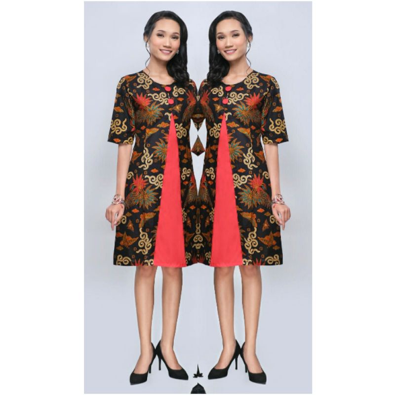 Dress Wanita Jumbo 4L-5L Terusan Batik Tunik Big Size Seragam Batik Kantor Wanita MWR