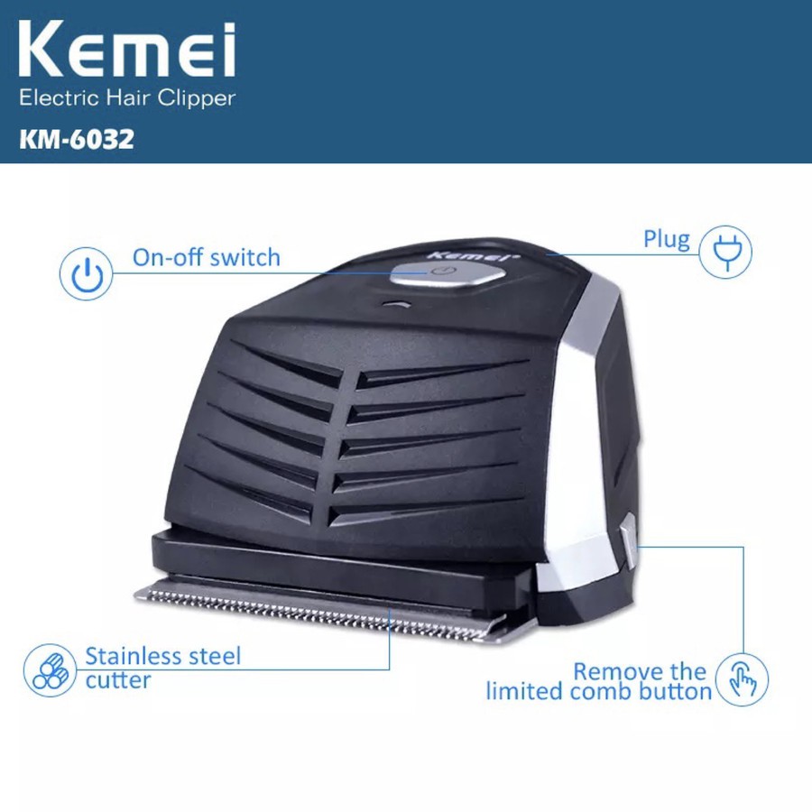 kemei KM 6032 Alat Cukur Rambut Pria Botak Hair Clipper 0 mm Mesin Cukuran Sendiri Kemei KM-6032