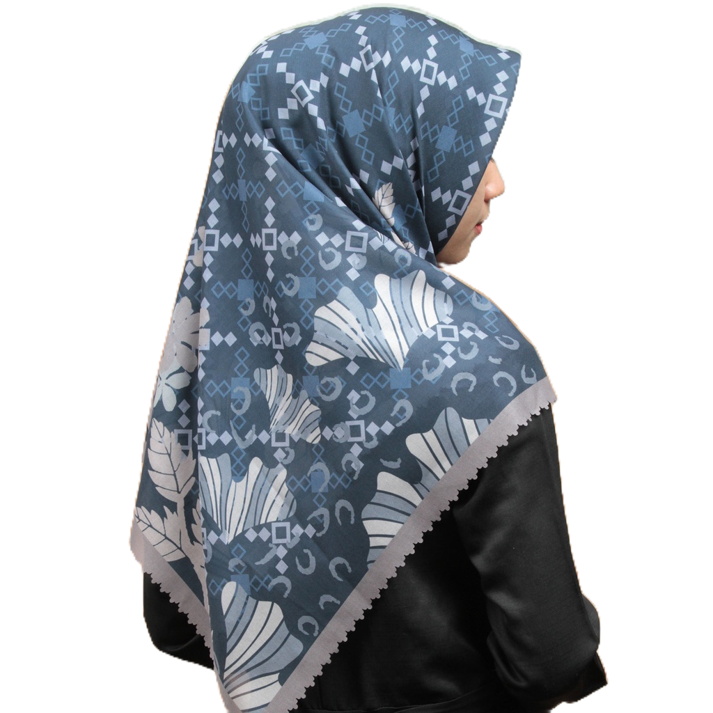 Kakania Hijab Jilbab Segi4 Voal Ultrafine Motif Blue Jasmine