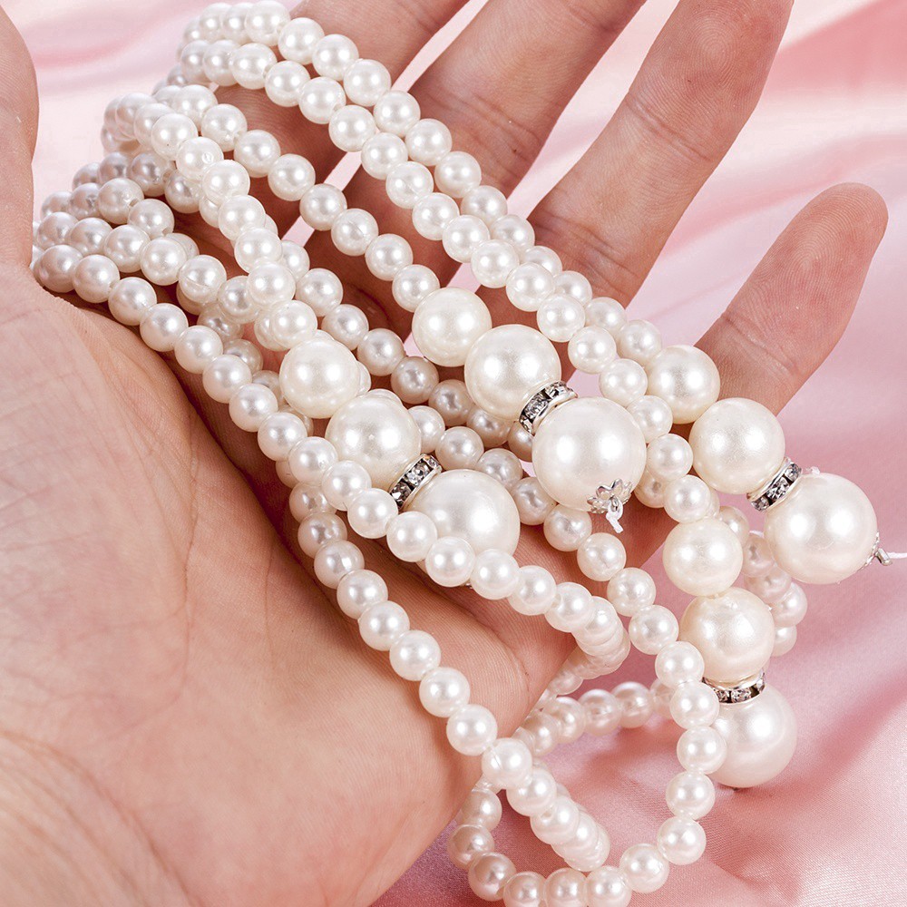 MURAH KALUNG CUTIE Kalung Rantai Panjang dengan Manik-Manik Mutiara Putih untuk Wanita