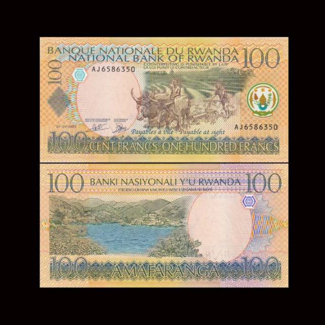 RWANDA 100 FRANCS 2003 UNC ORIGINAL 1 LEMBAR UANG RWANDA LAMA