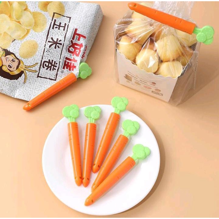 Set Isi 5 Klip Penjepit Makanan Bentuk Wortel Carrot Isi 5 - Klip Penjepit Makanan - Klip Sealing Snack Sealer Segel - Alat Penjepit Plastik Makanan