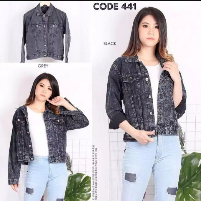 JAKET JEANS CEWEK || JAKET JEANS WANITA SANDWASH BLACK PREMIUM