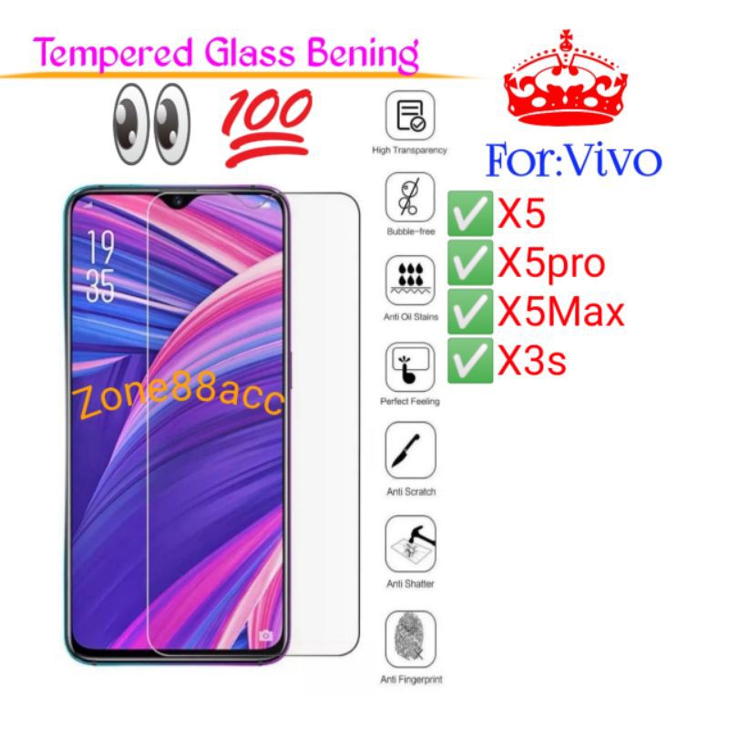 Vivo X5 X5pro X5Max X3s Pro Antigores Bening Tempered Glass Screen Guard protector TG