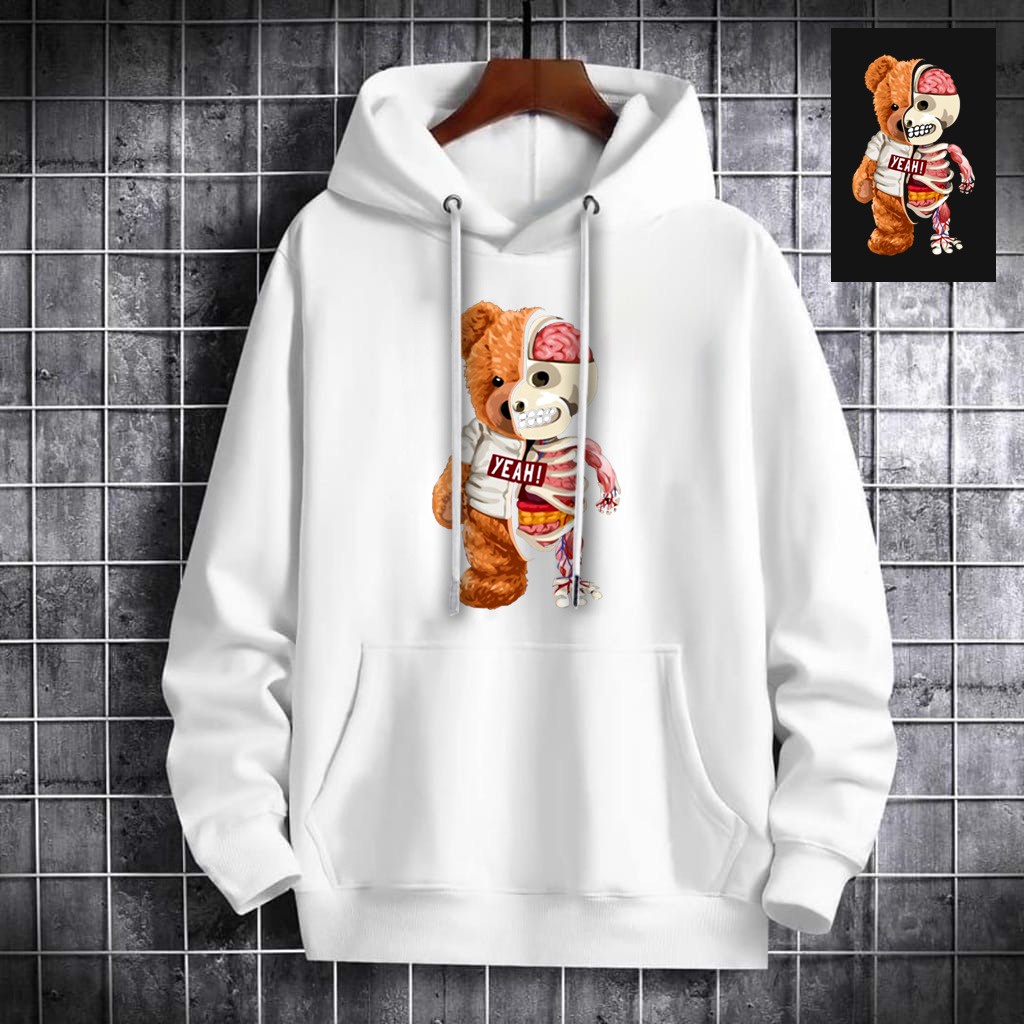 INDOSAN-SWEATER HOODIE BEAR YEAH-HOODIE DISTRO BAHAN FLEECE MOTIF GAMBAR DTF PRINTING-REAL PICT-BISA COD