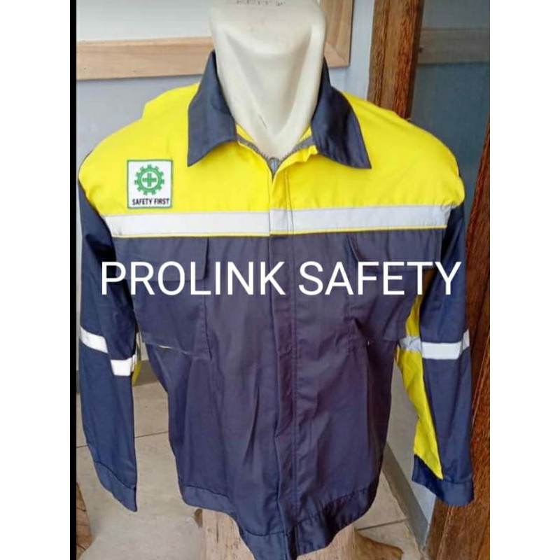 SERAGAM BAJU SAFETY ABU ABU KUNING RESLETING PROYEK ATASAN