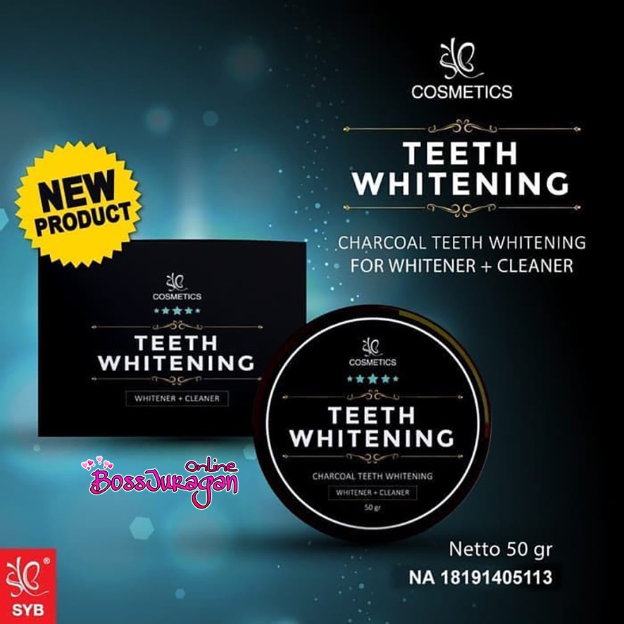 (BOSS) SYB Cosmetics Teeth Whitening 50gr | Pemutih Gigi | Charcoal | Pembersih Gigi | BPOM