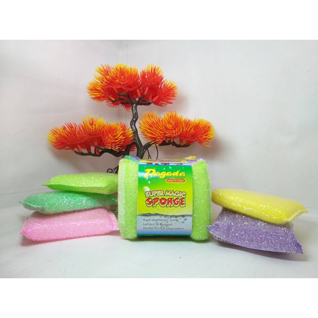 Spons Cuci Piring Warna Warni Sabut Nylon Super Magic Sponge Spon Bantal Sabut Jaring Alat Dishwashing Dapur Masak Busa Serbaguna