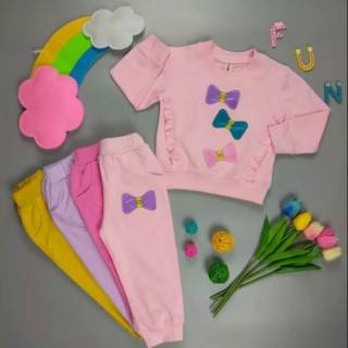 hb sweater cherry  setelan baju  anak  celana panjang import 