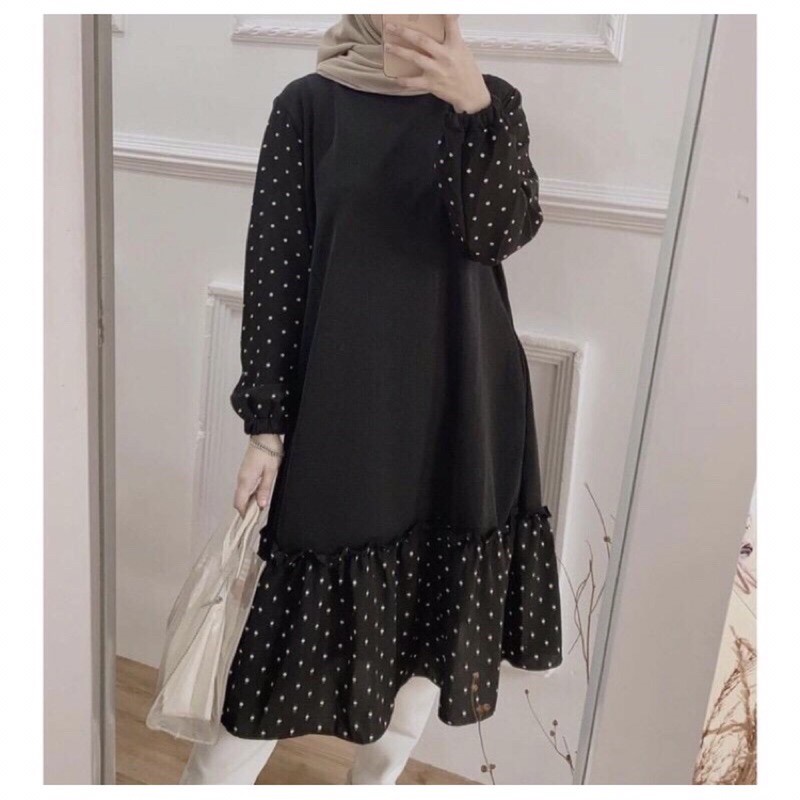 Vale tunik atasan wanita polkadot polos kekinian selebgram