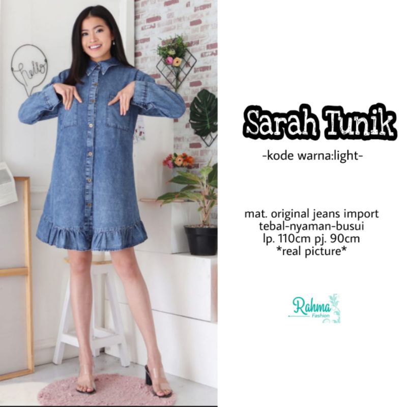 Promo tunik jeans  import.SARAH TUNIK.bahan jeans import adem & tebal.BISA COD.BAJU MURAH ori by rah